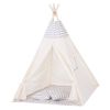 Dětský týpý stan vhodný do pokojíčků i na zahradu. Luxusní provedení s okénkem a roletkou, komfortní podložkou a dvěmi polštáři. Teepee stan je útulné místo, které dětem poskytne parádní úkryt a&nbsp;potřebné soukromí. Navíc skvěle vypadá! Rozměry stanu jsou 160x120x100 cm.&nbsp; 