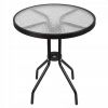 Elegantní zahradní stolek o průměu 60 cm. Pro 2 osoby, stabilní kovová konstrukce, deska z bezpečnostního skla, nosnost 60 kg. 