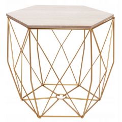 Konferenční stolek 40x45 cm SPRINGOS HEXAGON zlatý/šedý dub
