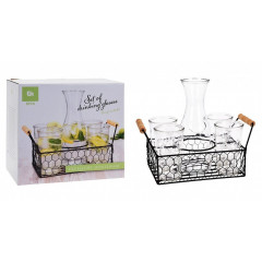 EXCELLENT HOUSEWARE Sklenice na limonádu s karafou a košíkem sada 6 ks 1l KO-CD1001110