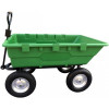 Zahradní vozík schopen odvézt náklad do 500 kg, má kola uložená v kuličkových ložiskách, pevnou konstrukci, vanu s objemem 225 la funkci vyklápění.