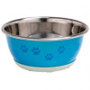 Praktická omyvatelná nerezová miska pro psa SELECTA v modré barvě s tlapkami. Velikosti 500ml 13cm.