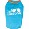 Lehoučké tričko pro psy o velikosti 20 cm. Oblékání přes hlavu bez zapínání. V modro-oranžové barvě.