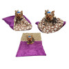 Marysa pelíšek 3v1 pro psy, fialový/hnědý s kytičkami, velikost XL