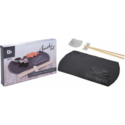 EXCELLENT HOUSEWARE Sushi set porcelán/břidlice/bambus sada 4ks KO-210000220