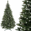 Umělý vánoční stromeček se stojanem a realistickým vzhledem zasněžené borovice. Ojíněné konce větviček s pravými šiškami, přírodní zelená barva. Výška stromku 150 cm, spodní šířka 85 cm, stabilní tříramenný stojan o průměru 40 cm.