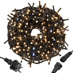 LED světelný řetěz - 19,5m, 300LED, IP44, teplá bílá + záblesky