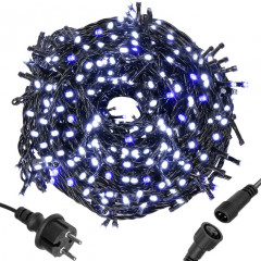 LED světelný řetěz - 25,5m, 300LED, IP44, studená bílá + záblesky
