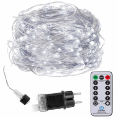 LED řetěz Nano - 30m, 300LED, 8 funkcí, ovladač, IP44, studená bílá