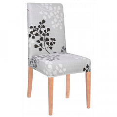 Potah na židli elastický, šedý s listy SPRINGOS SPANDEX