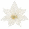 Umělá vánoční hvězda s klipem dokonale doplní vánoční výzdobu. Detailně prolamovaný květ se třpytkami a umělým sněhem vytváří jedinečný efekt námrazy. Díky spodnímu klipu se snadno připevňuje. Velikost 11x11 cm, bílá barva.