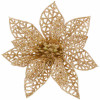 Umělá vánoční hvězda s klipem dokonale doplní vánoční výzdobu. Detailně prolamovaný květ se třpytkami a umělým sněhem vytváří jedinečný efekt námrazy. Díky spodnímu klipu se snadno připevňuje. Velikost 9x9 cm, zlatá barva. 