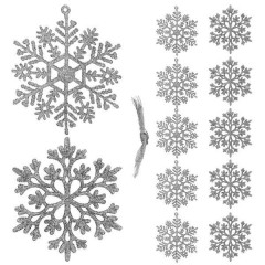 Vánoční ozdoby - Sněhové vločky se třpytkami 10cm, stříbrné, sada 12ks