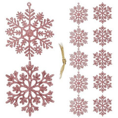 Vánoční ozdoby - Sněhové vločky se třpytkami 10cm, růžové, sada 12ks