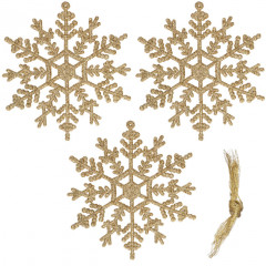 Vánoční ozdoby - Sněhové vločky se třpytkami 12cm, zlaté, sada 3ks