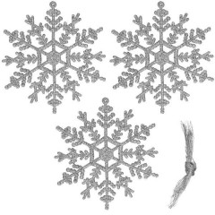 Vánoční ozdoby - Sněhové vločky se třpytkami 12cm, stříbrné, sada 3ks