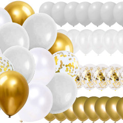 Sada narozeninových balónků, 50 ks bílo-zlaté SPRINGOS PS0043 