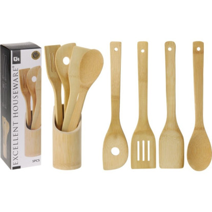EXCELLENT HOUSEWARE Kuchyňské náčiní ve stojanu sada 5 ks bambus KO-784610060