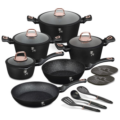 BERLINGERHAUS Sada nádobí s mramorovým povrchem 15 ks Black rose Collection BH-8234
