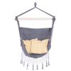 Závěsné houpací křeslo ve stylu Boho se dvěma polštáři a dekorativními třásněmi.&nbsp;Elegantní a pohodlné křeslo pro chvíle relaxace a odpočinku. Horní uchycení.&nbsp;Nosnost 150 kg. Rozměry 130x100 cm.&nbsp;&nbsp;&nbsp; 